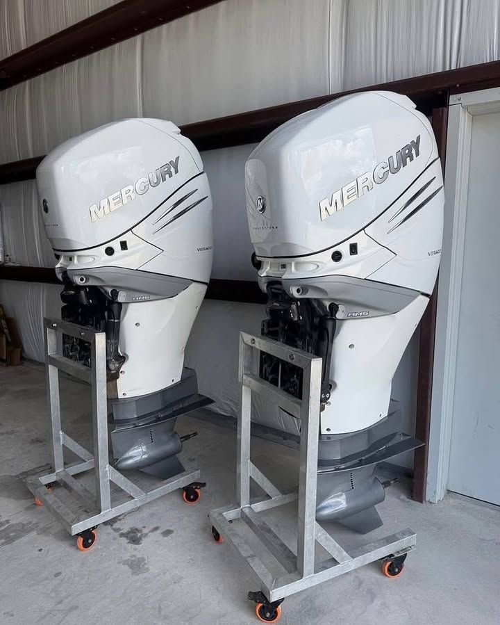 Twin 2019 Mercury 350HP Verado Outboards – 210 Hours – 25” Shaft – Serviced – Controls Included